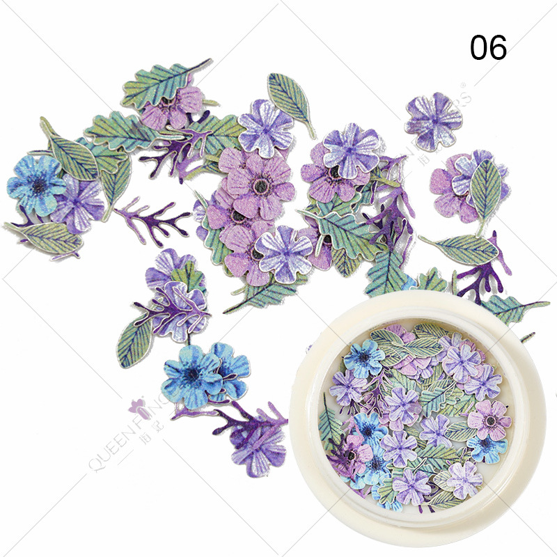 Joyas de manicura de la princesa inswind coloridas flores y hojas pájaros mariposas primavera serie de pulpa de madera parche de manicura