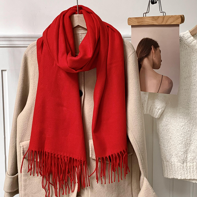 Bufandas cálidas de invierno Año Nuevo nuevo bufandas de cachemira rojas de Angola con bordas amplio bufandas gruesas