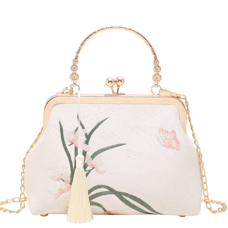 2026 New Vintage Hanfu Handmade Bag with Double-Sided Embroidery of Orchids, Qipao Bag, New Chinese Style Elegant Handbag, Small