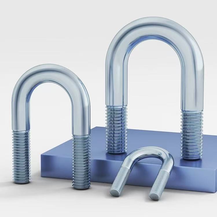 U型螺栓镀蓝白锌U型管加长螺丝杆水管卡扣国标碳钢夹管抱箍M6M8