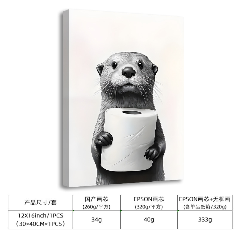 TEMU人気の魅力的な水怠惰な浴室掛け絵キャンバスポスター趣味動物トイレ装飾画|undefined