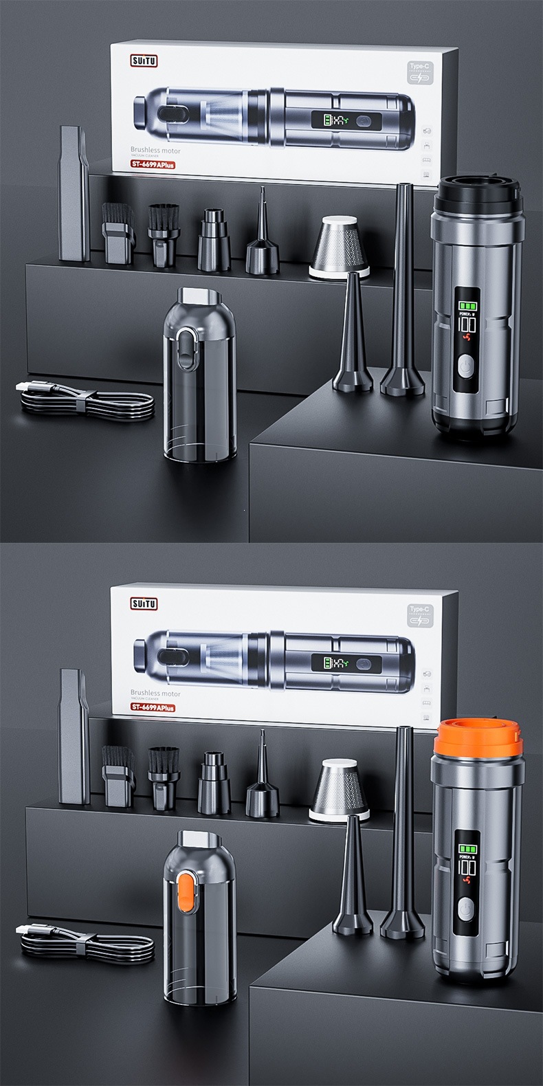 Wireless handheld brushless car vacuum cleaner, compact dual-function blower and vacuum with super strong suction for use inside the car