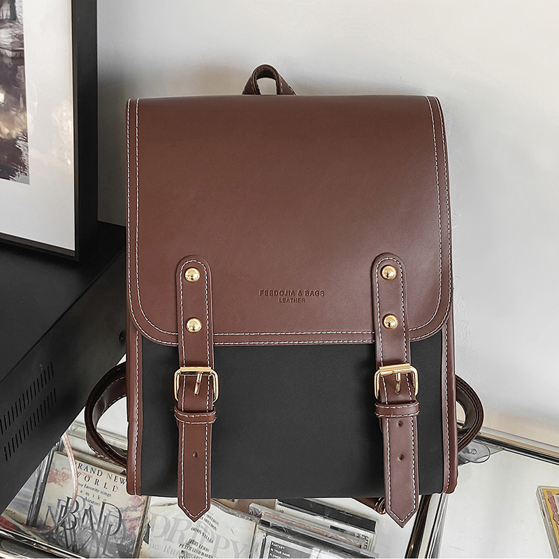 Ba lô nữ canvas phong cách retro Anh quốc, kiểu dáng đa năng cho sinh viên — Màu đen