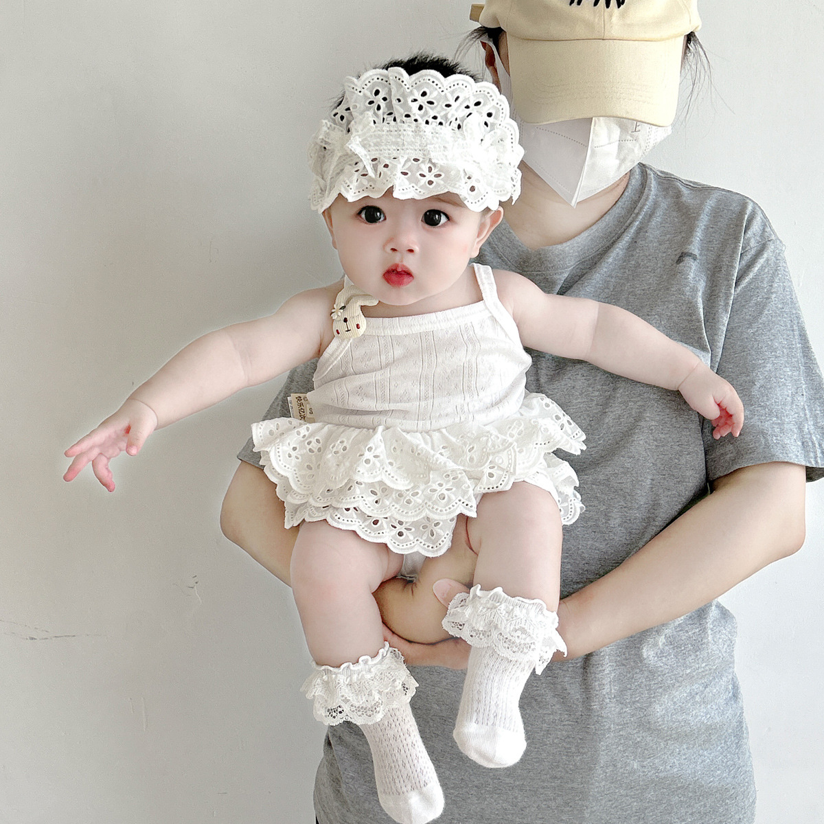 Infant Summer Thin Jacquard Breathable Baby Sling Lace Cake Skirt Full Moon Suit Z1265