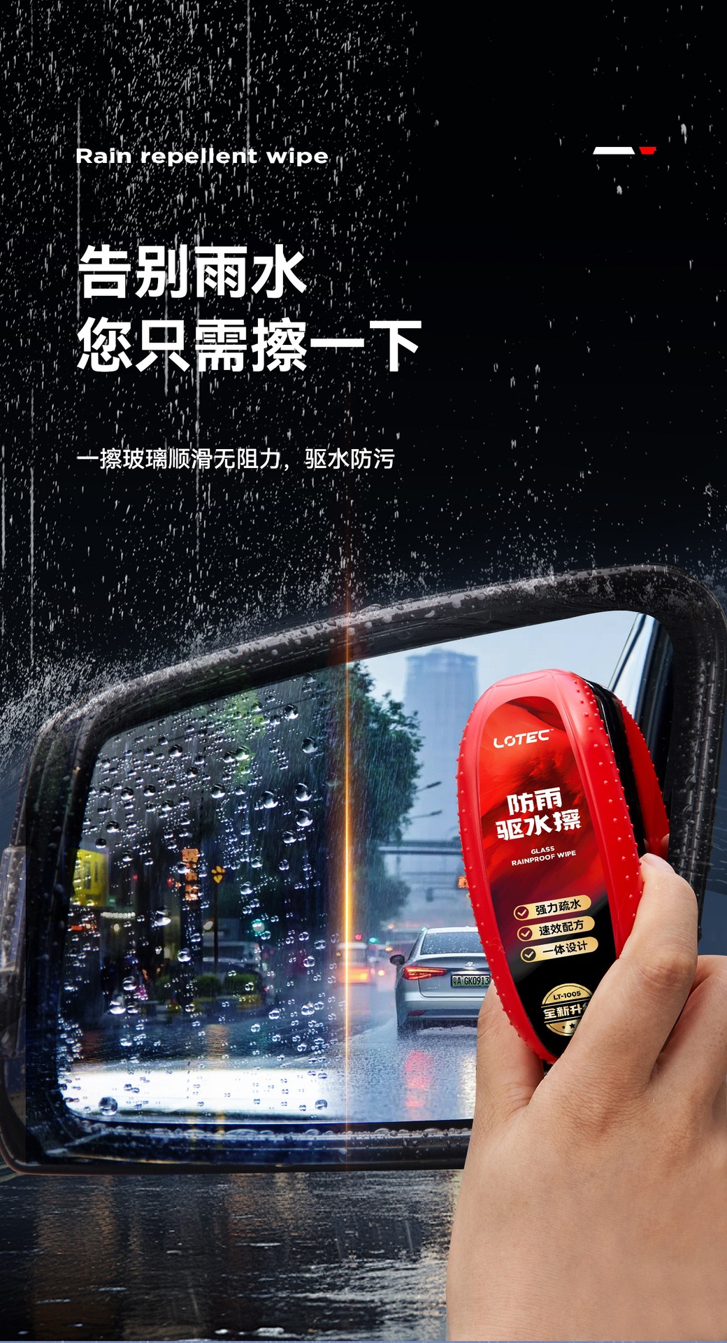 Suitable for car rearview mirrors, anti-rain and anti-fog agent for reversing, prevents water from sticking to car windows in rainy days, water-repellent coating