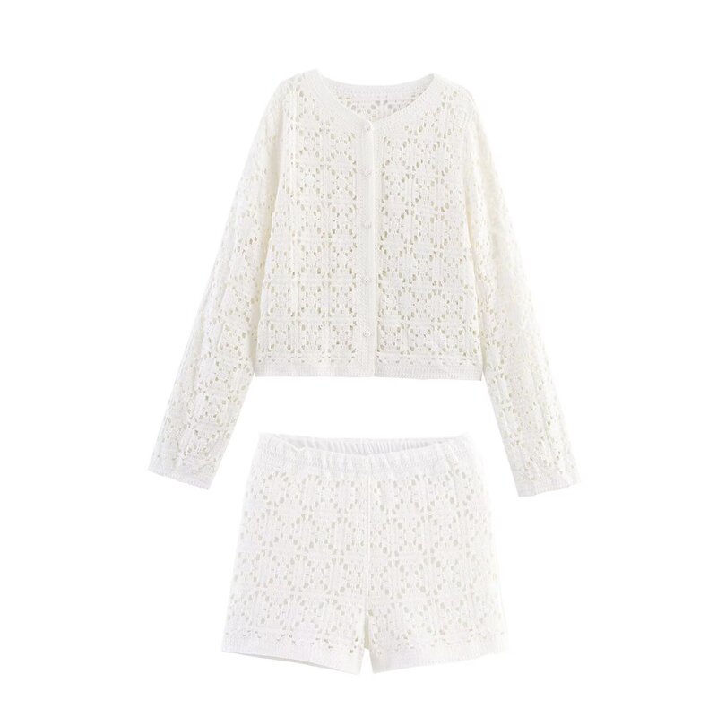 Foreign Trade Wholesale 2025 New European and American Fashion Simple Knitted Tops Shorts Crochet Suit