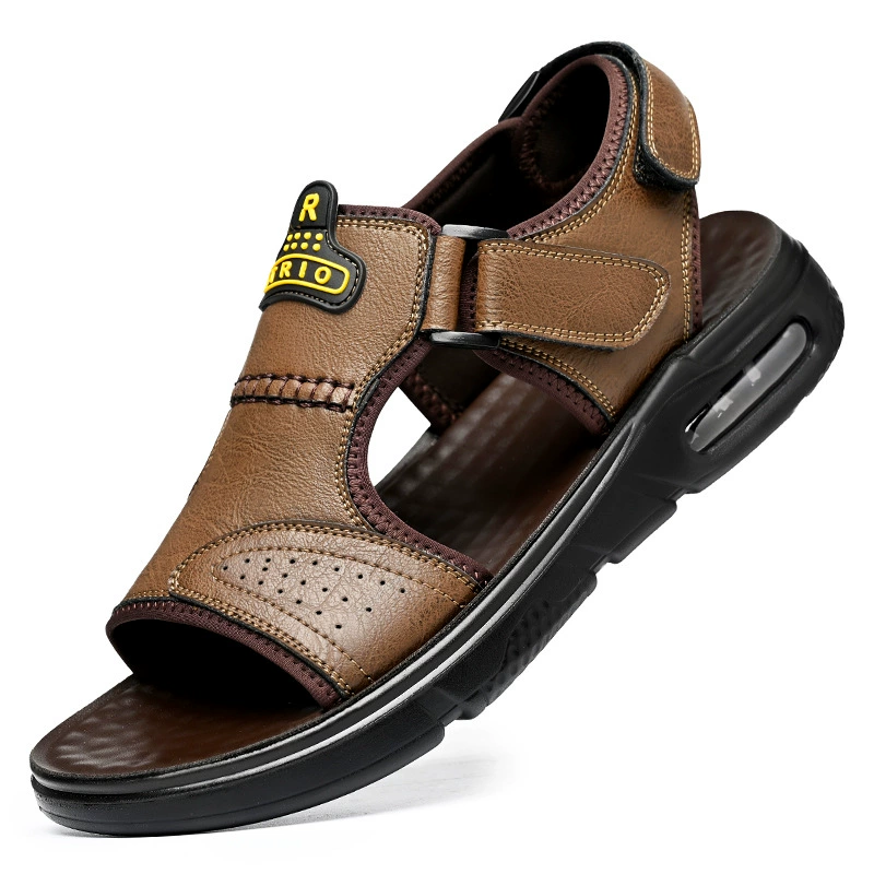 2023 летние новые мужские повседневные сандалии из натуральной кожи, Спортивная пляжная обувь на липучке, Молодежная модная полая обувь