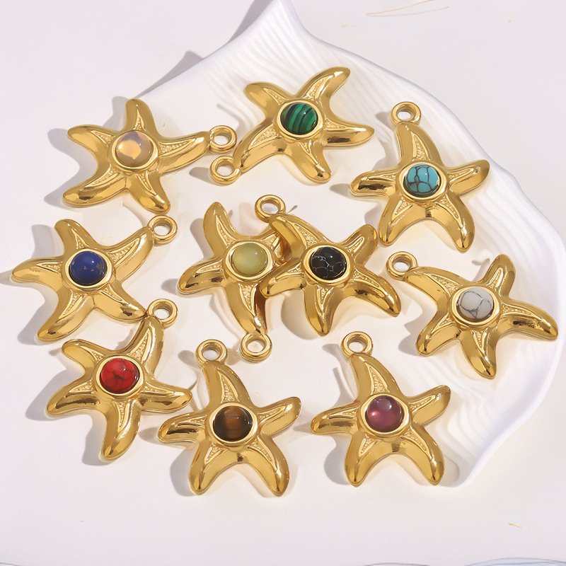 5g Weight PVD Coated Gold Plating Process 1 Piece 304 Stainless Steel Natural Stone PVD Coated Real Gold Plated Starfish Pendant Pendant