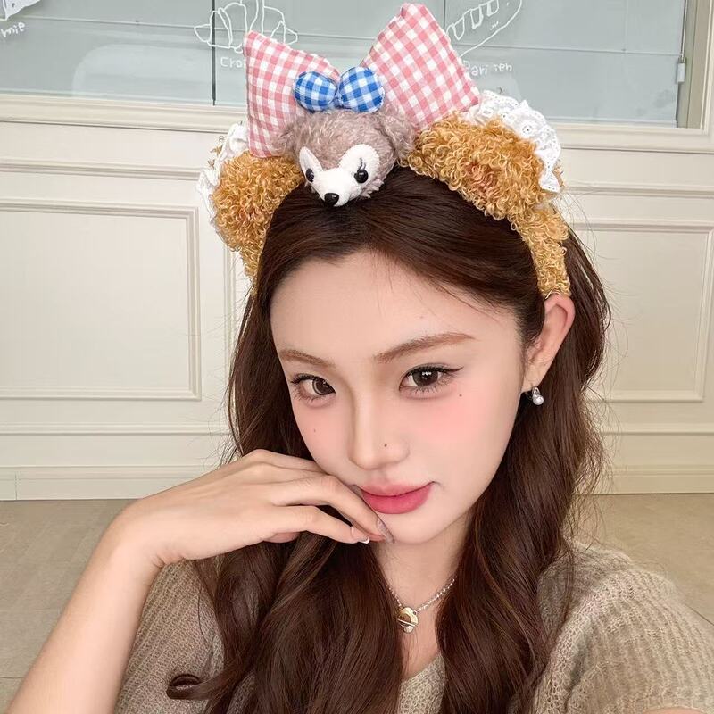 可爱毛绒蝴蝶结达菲小熊发箍女洗脸压发头箍儿童发卡头饰2025新款|undefined