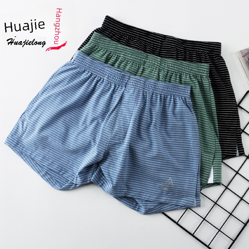 Huajielong Men's Striped Four-Pocket Underwear, Cotton Flat-Sided Briefs, Loose and Breathable Arrow Pants for Men, Drop Ship