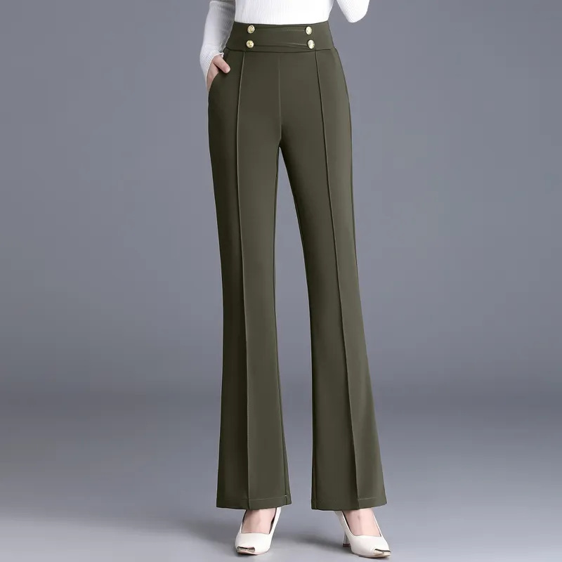 Petite Women's Flared Pants 2023 Spring and Autumn New Style Cropped Stretchy Suit Pants High-Waisted Slim-Fit Flared Trousers