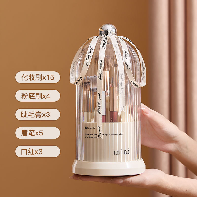回転可能収納化粧箱ペンホルダー化粧品収納ケース防塵デスクトップ化粧ブラシ収納筒化粧台|undefined