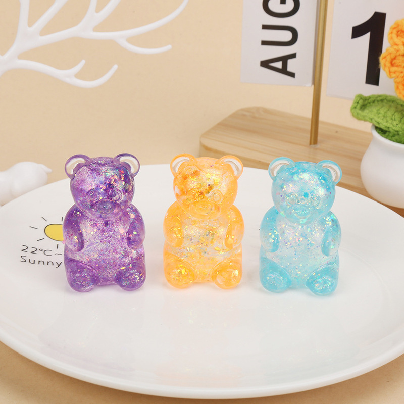 Cross-Border Sequin Bear Squeeze Toy, Maltose Stress Relief Toy, Stress-Relief Syrup Bear Squeeze Toy, Wholesale from Manufacturer