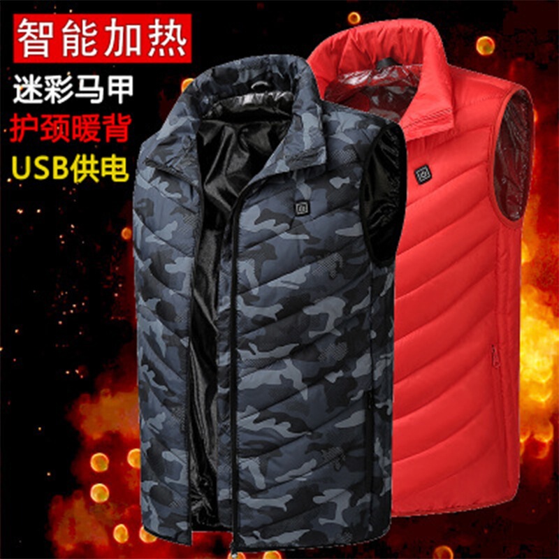 Cross-border autumn and winter men's collar heated cotton vest electric vest USB Safe Intelligent constant temperature heating suit machine washable