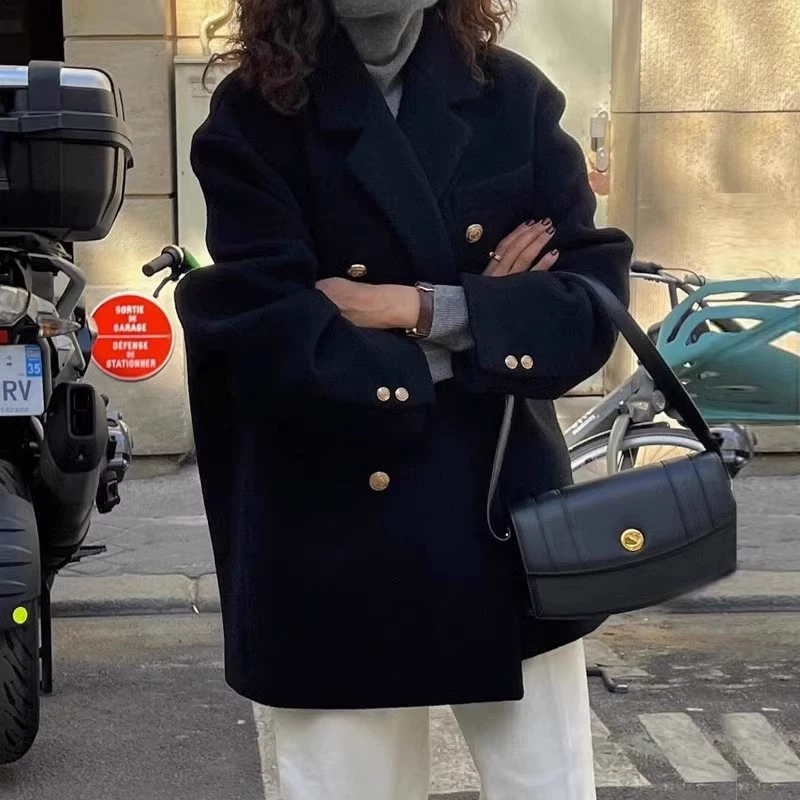 Женская одежда большого размера 2024 осень и зима новый толстый мм свободный шерстяной пиджак 200 кг тонкая [2330]