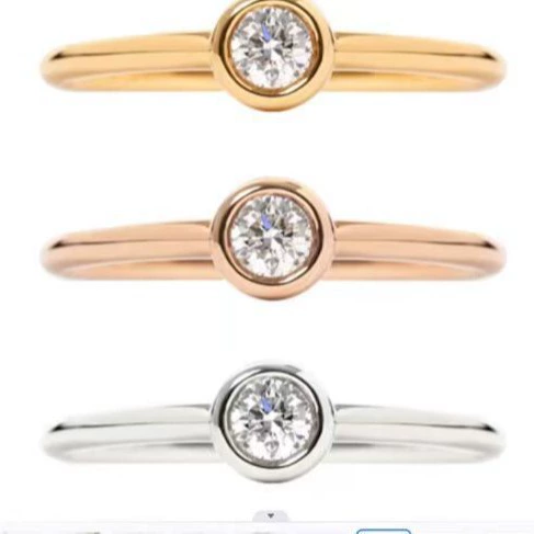 Новое кольцо из 18-каратного золота с одним бриллиантом, розовое золото, простое женское кольцо с бриллиантом в безелевой оправе, большое кольцо с бриллиантом из белого золота, кольцо на заказ