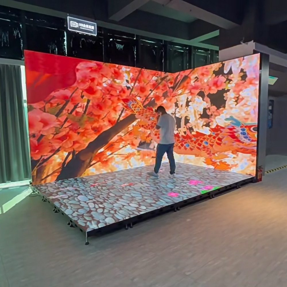 Pantalla LED inmersiva holográfica interior resistente al desgaste resistente al arañazo piso de inducción de alta carga L plataforma pantalla interactiva HD