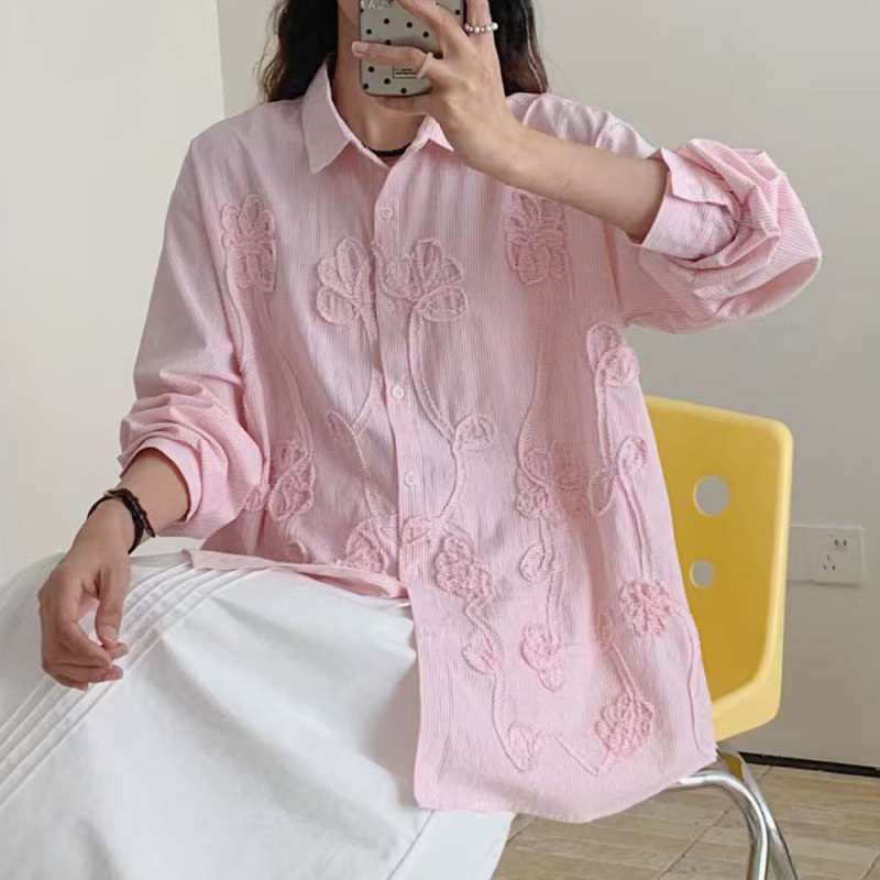刺绣花朵森系田园风刺绣宽松百搭长袖衬衫上衣女装衬衣|undefined