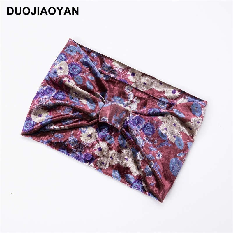 Heißer verkauf herbst und winter elastische breite rand samt kopftuch gedruckt taille obst blume stirnband_voghion.com