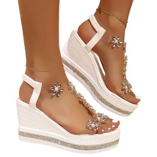 2024 New Fashion Summer Soft Sole High Heel Floral Outerwear Casual Women's Shoes Thick Sole Platform Women's Sandals European and American