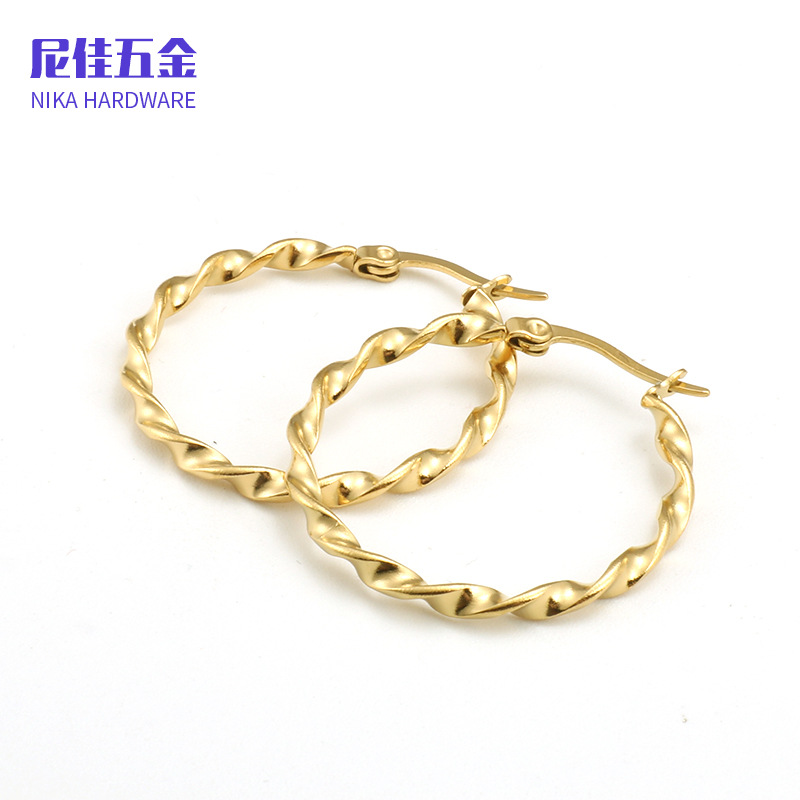 Pendientes grandes de aro torcido, acero de titanio, estilo ins coreano, no se desvanecen