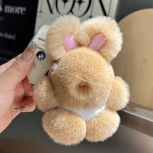 [Cute Rabbit] Real Rabbit Hair Car Keychain Pendant Plush Doll Doll Bag Pendant Gift