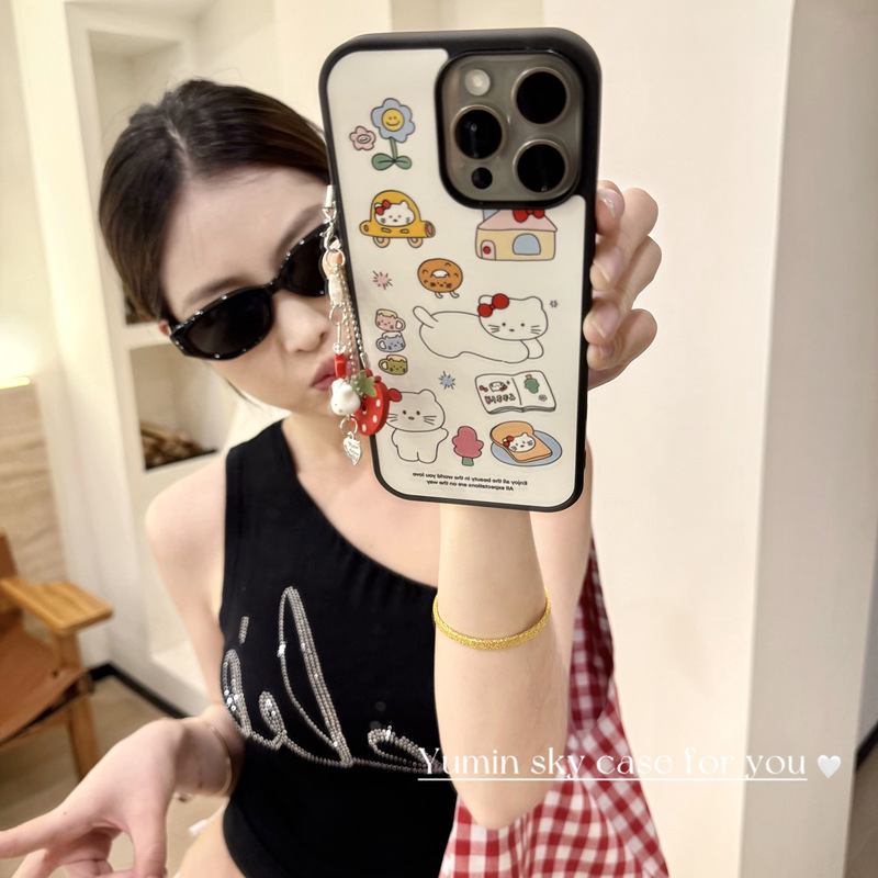 Ins韓系落書きアニメ車猫適用iphone16 promaxアップル15pro携帯ケース16新|undefined