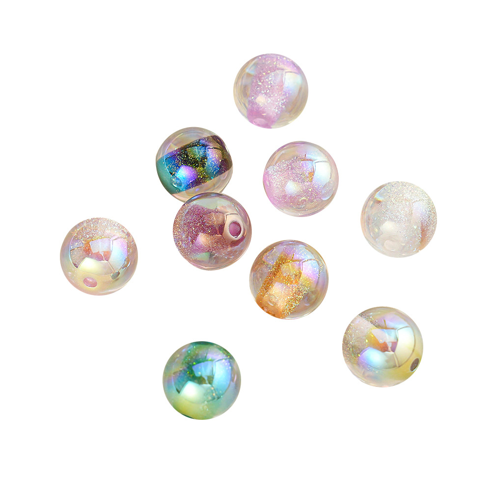 【20-30 piezas】Cuentas redondas de resina con forma de corazón, color dorado brillante, efecto atardecer, cuentas sueltas para hacer pulseras y cadenas para teléfono