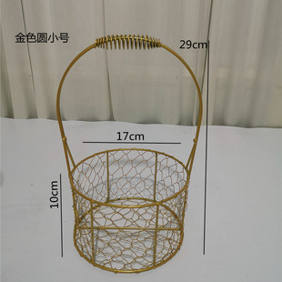 Factory wholesale golden gift basket wedding gift basket gold wire basket Iron Baby one year old Full Moon gift box