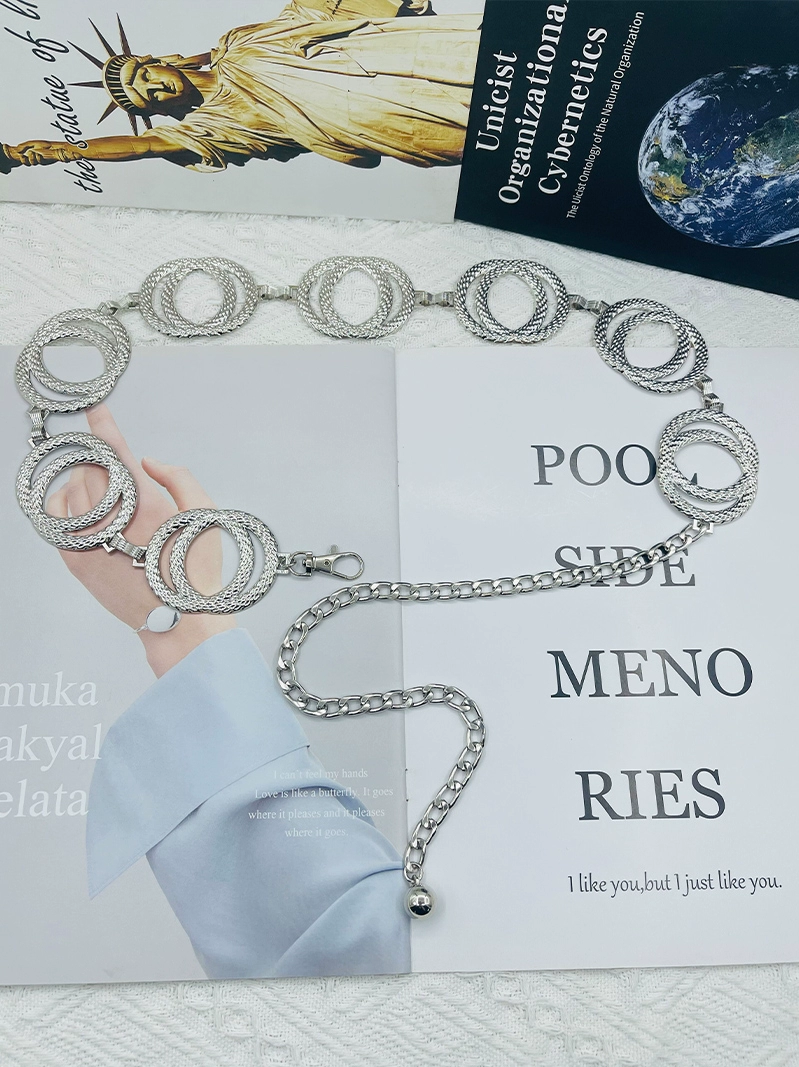 Европейская и американская металлическая двойная цепочка с двойным кольцом, серебряный ремень, женская универсальная цепочка на талию, аксессуары, платье, модный пояс