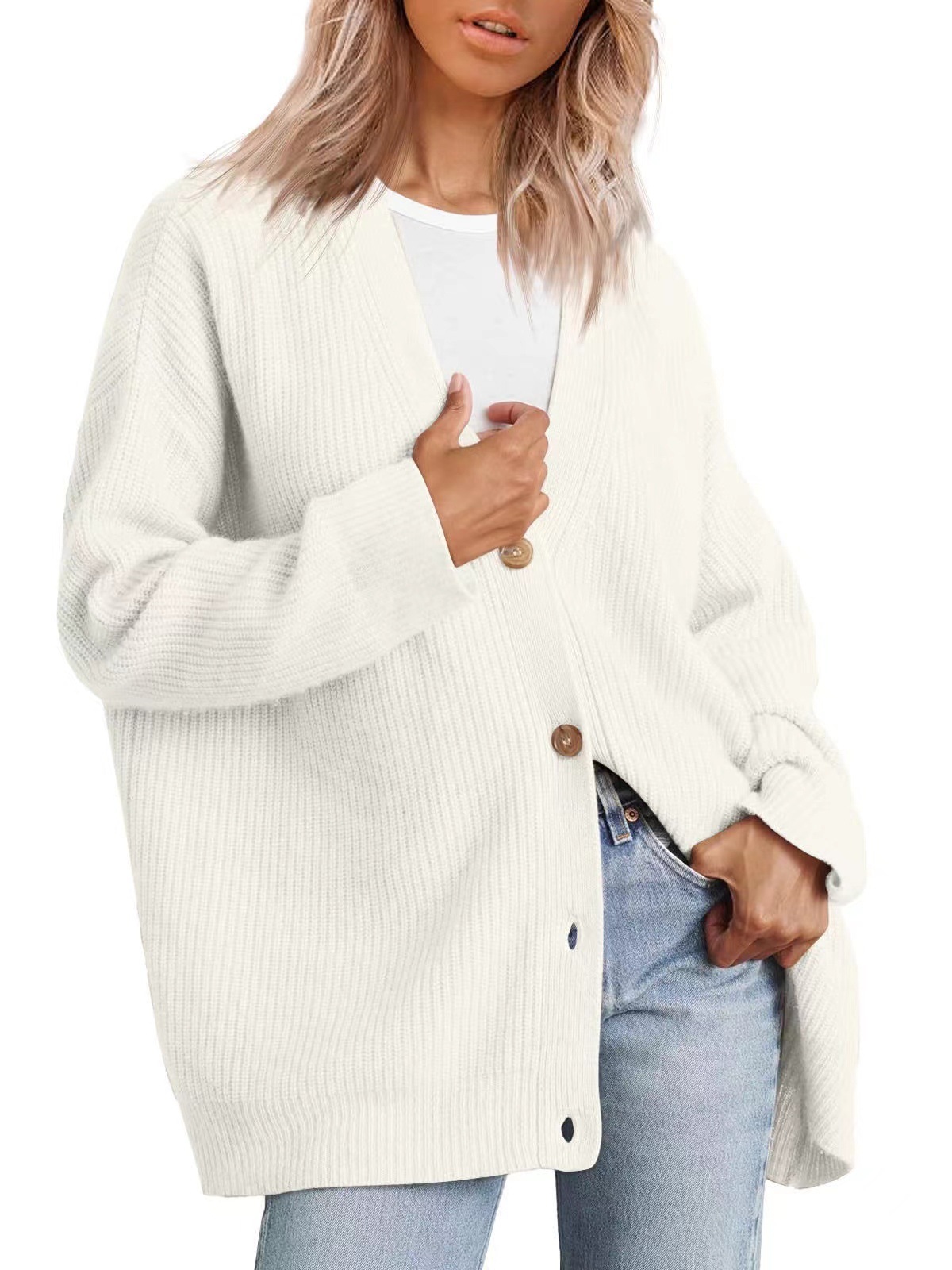 Damen V-ausschnitt Strickjacke Slim Fit Eleganter Pullover_voghion.com