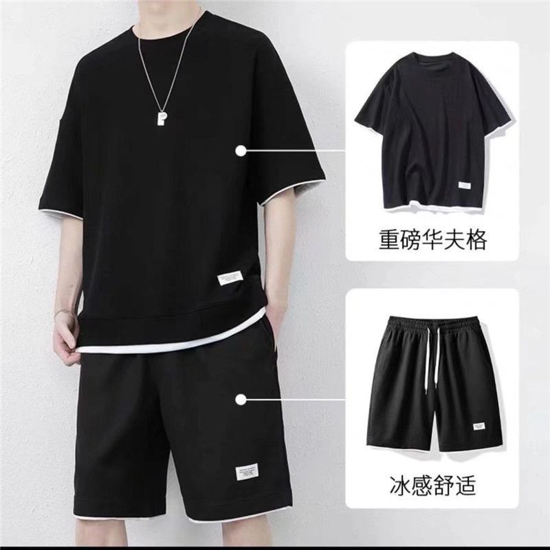 Fuente de fabricantes de traje casual waffle para hombres de verano hielo camiseta de manga corta un conjunto de ropa de moda guapo