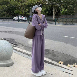 Sports set hooded sweatshirt wide leg pants loose and slim two-piece set