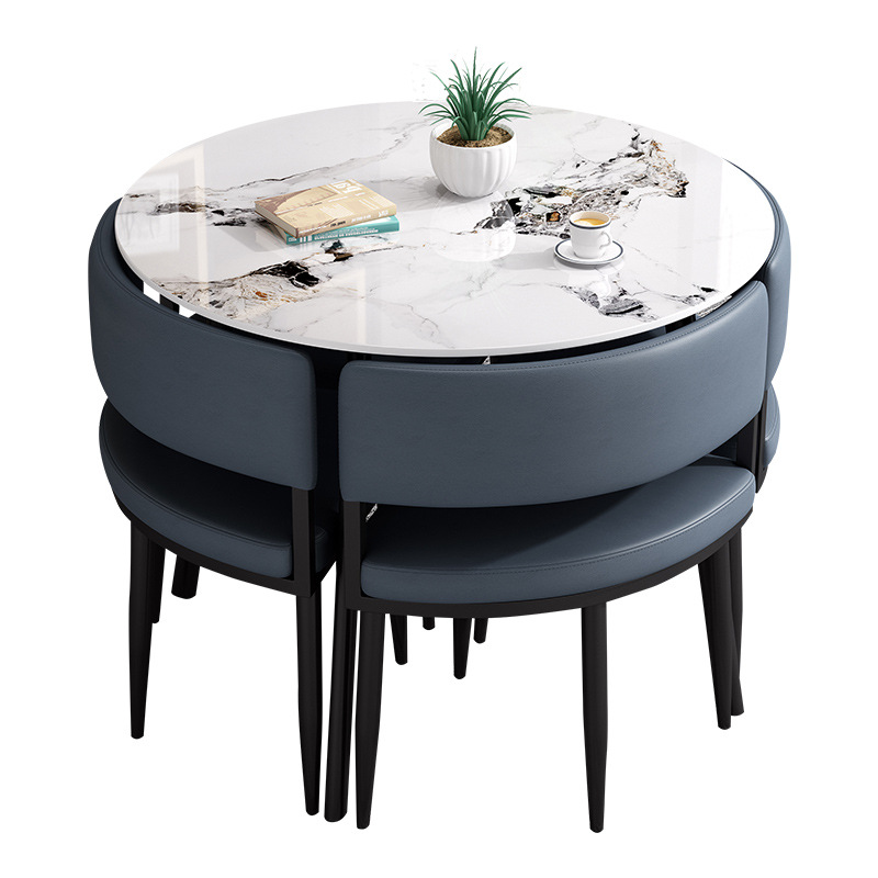 이탈리안 슬레이트 80cm 원형 테이블 - 네이비 블루 테이블과 의자 4개