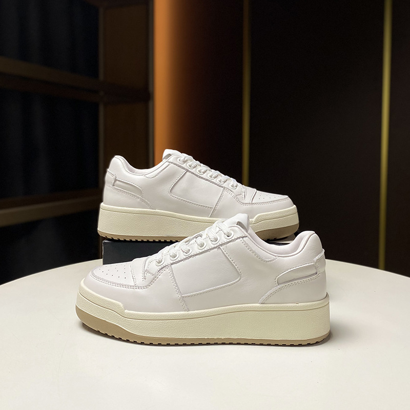 2024 Herbst Neue Vielseitige Lederbrettschuhe Mit Dicker Sohle, Modische Flache Mund Schnürschuhe Für Damen_voghion.com