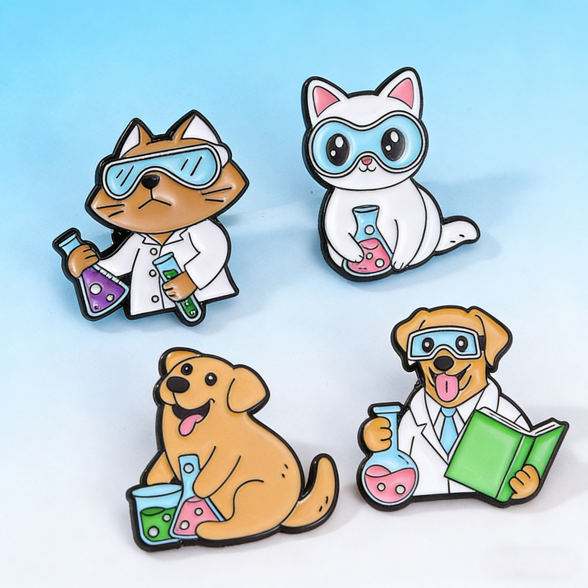 可爱卡通猫咪胸针戴眼镜猫咪徽章实验小狗胸章个性包包配饰批发