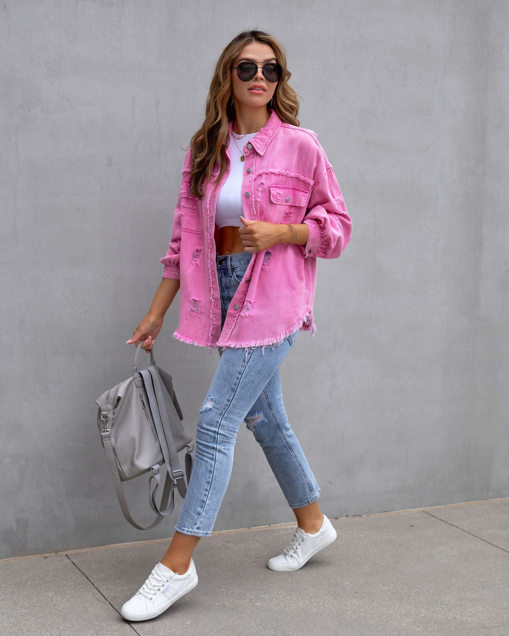 Giacca di jeans donna con volant strappata bavero manica lunga_voghion.com