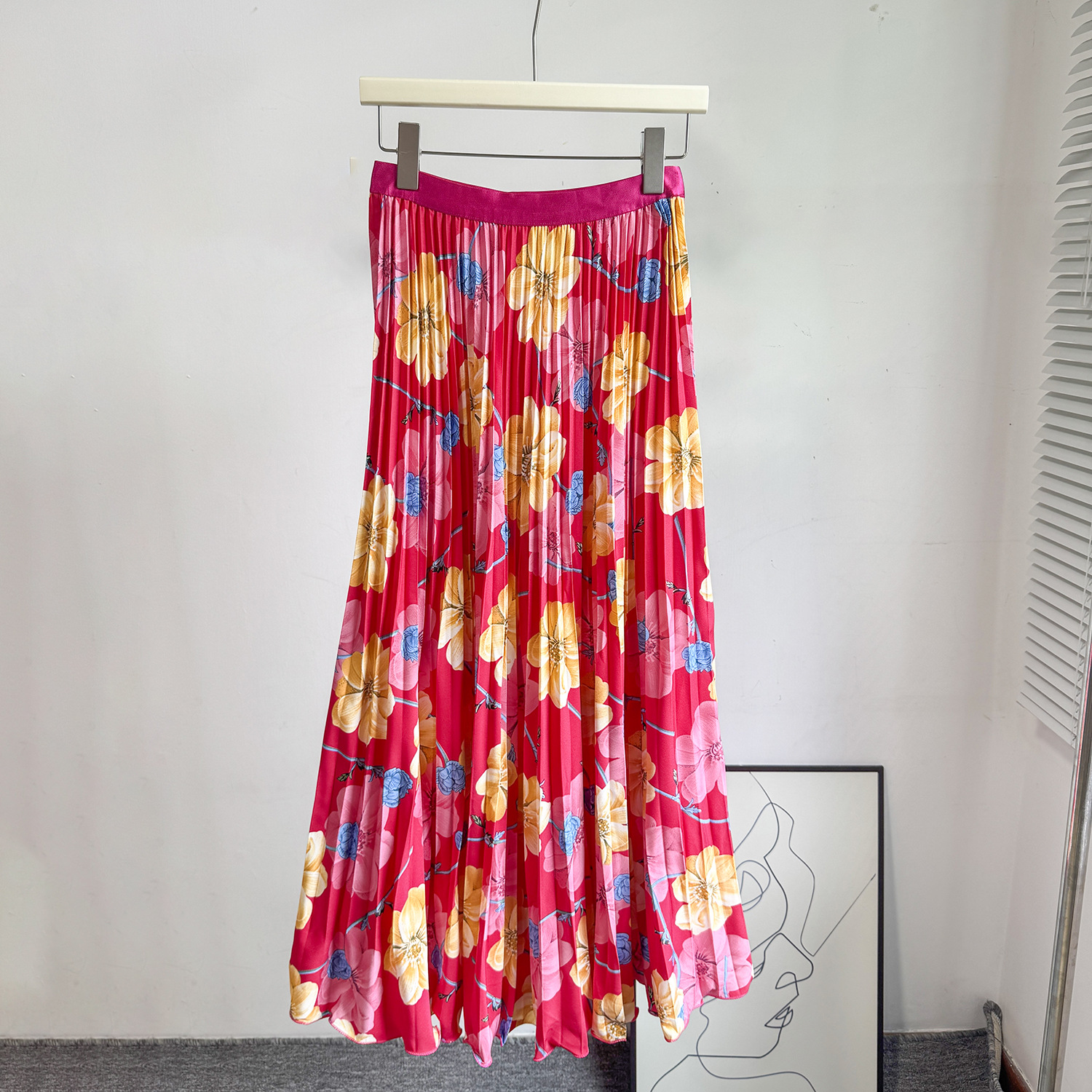 Women's Retro Print Pleated Skirt High Waist A-Line Midi Fashion Skirt for Commuting Summer Long Skirt European And American Style_ecoleips.com