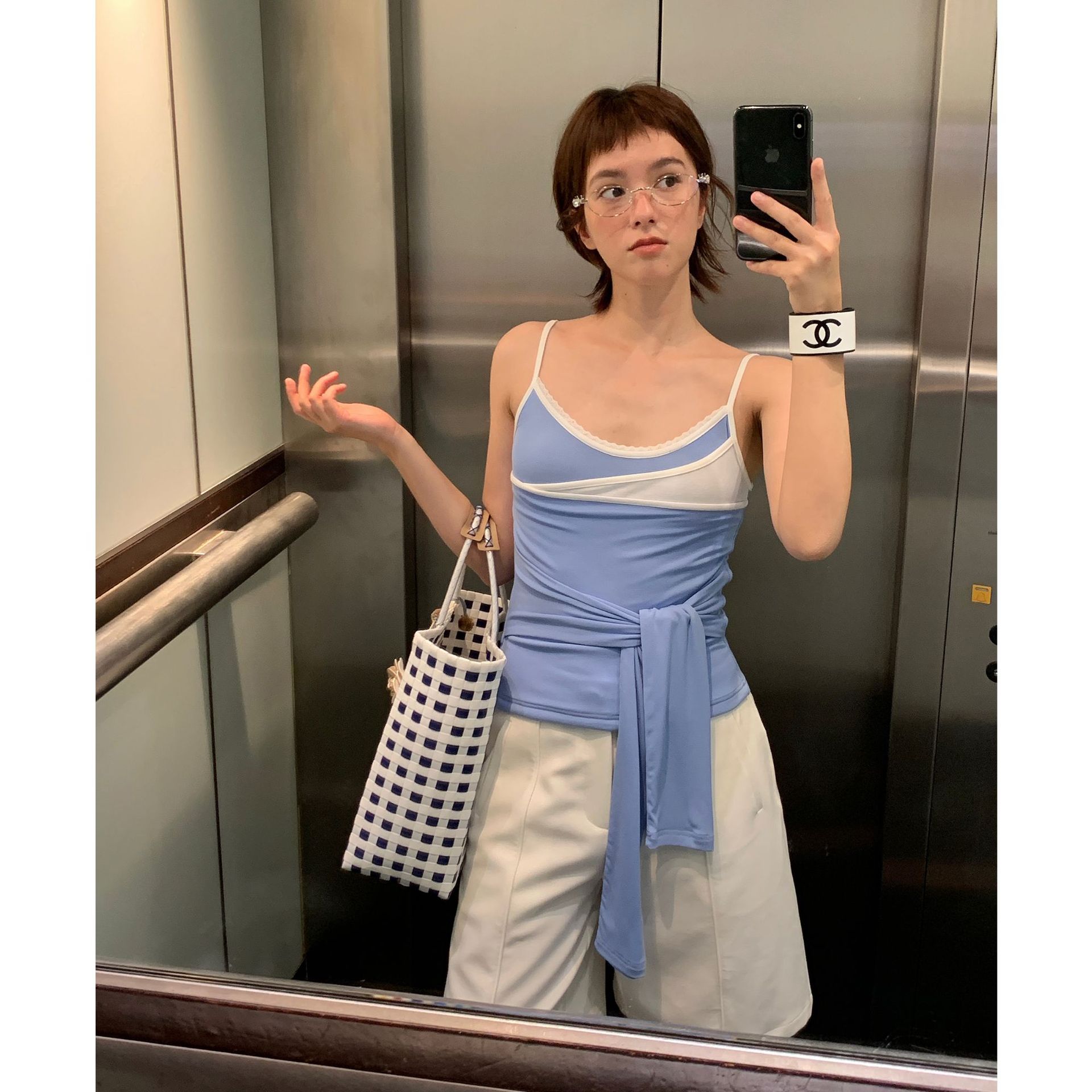 Unity Mode Pure Desire Hot Girl Contrast Color Fake Two-Piece Suspender Women's Summer Stacked Lace Trimmed Men's Vest