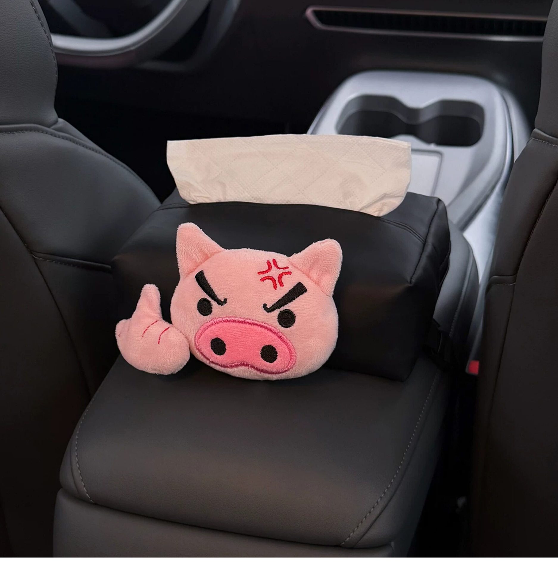 2026 New Model "Disdainful Pig" Car Tissue Box, In-car Armrest Box Tissue Holder, Cute Car Tissue Bag