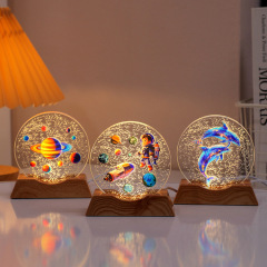 新款立体3D内雕彩印发光宇航星球水晶摆件跨境儿童床头小夜灯定制