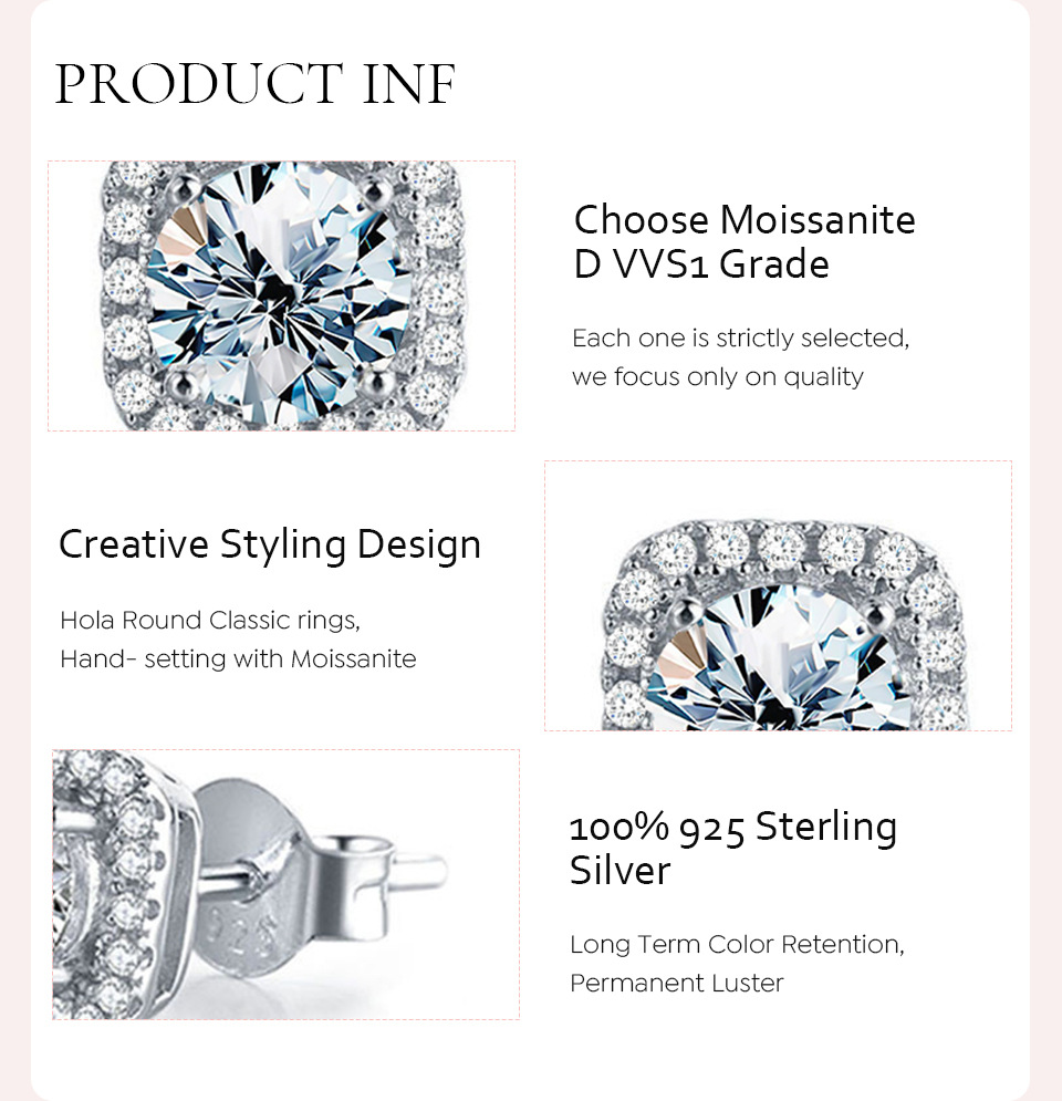 1 Pair Elegant Luxurious Simple Style Square Gra Plating Inlay Sterling Silver Moissanite Ear Studs display picture 2