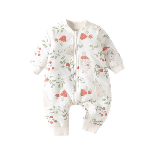 Infant sleeping bag winter and autumn removable cotton for babies, newborn pull-up long sleeve baby sleeping suit, leg opening sleep sack for babies