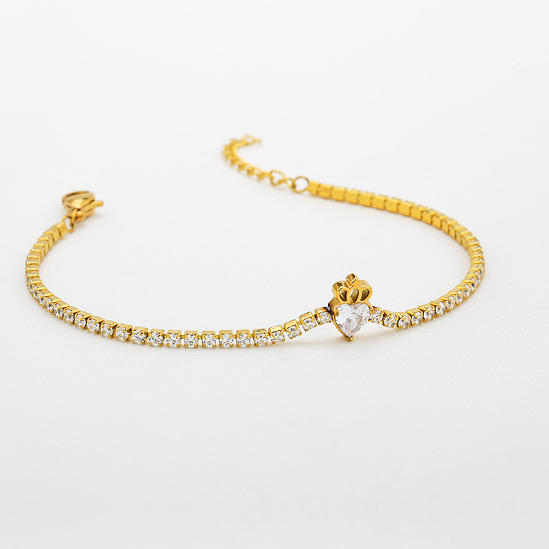 Women's Gender Elegant Simple Style Heart Shape Titanium Steel Zircon Tennis Chain Bracelets In Bulk