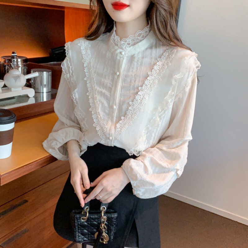 polo Collar Long Sleeve Shirt Women's 2023 Slim Chiffon Shirt polo Collar Long Sleeve Shirt Women's 2023 Slim Chiffon Shirt