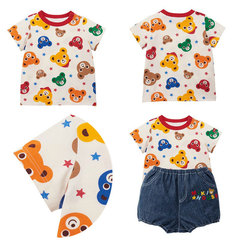 Miki Children's Cartoon Colorful Bear Full Print T-Shirt Short Sleeve, One-Time Shipping for Boys and Girls Children's Short Sleeve