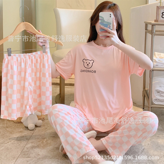 Pajamasクロスボーダー外国貿易工場卸売パジャマ女性半袖ショートパンツ長ズボン三点セット漫画ホームスーツ|undefined