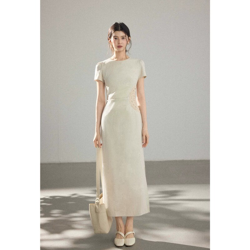 Qingshan Ying High-End Handmade Crochet Floral Dress for Women, Summer Short-Sleeve Commuting Elegant Long Dress Qingshan Ying High-End Handmade Crochet Floral Dress for Women, Summer Short-Sleeve Commuting Elegant Long Dress