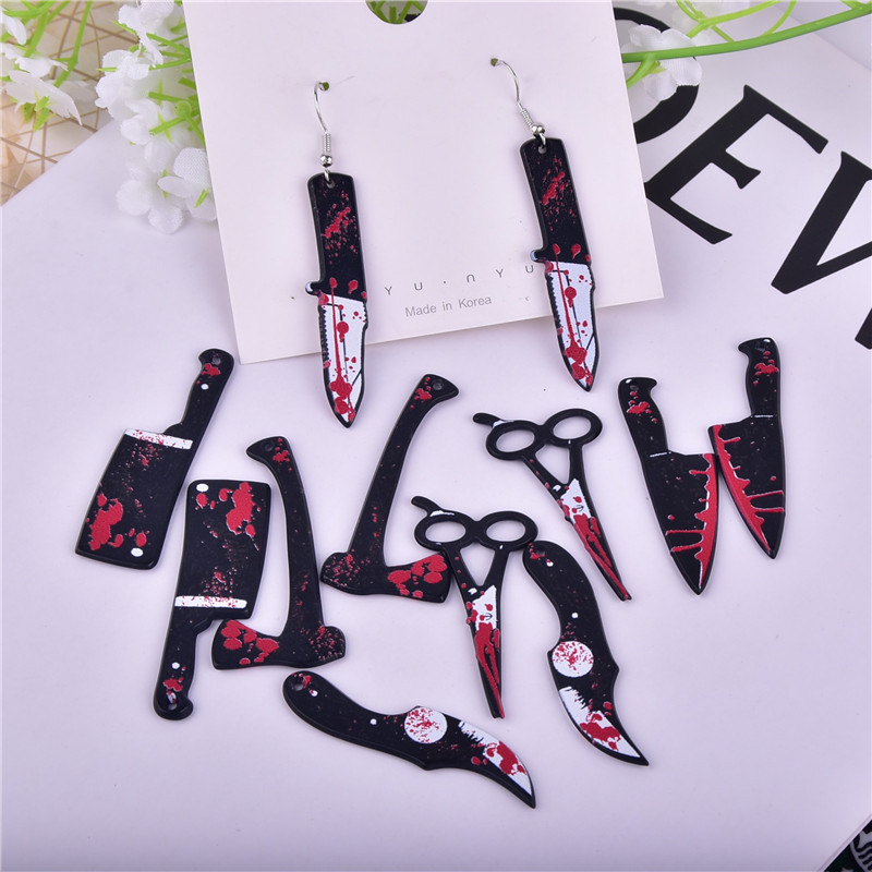 Halloween acrylic knife scissors funny resin double-sided printing jewelry pendant DIY earrings pendant