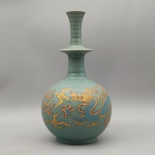 古物宋汝窑掐丝龙纹花瓶古玩古董老货旧货收藏包老古瓷瓷器老